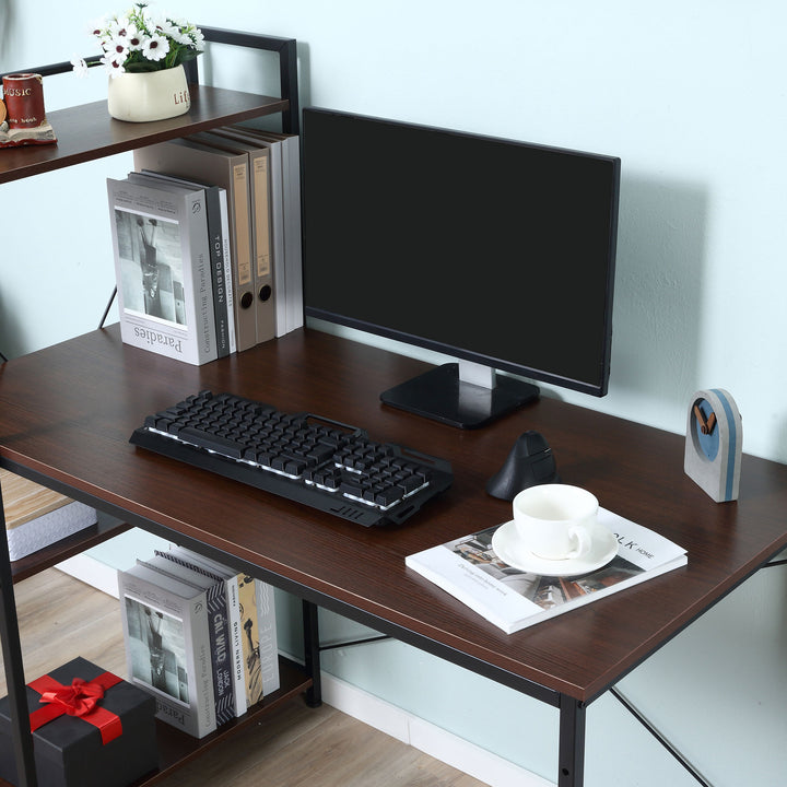 Computer Desk with Storage Shelves on Left or Right, Industrial Reversible Writing Desk for Home Office, Study, Easy Assembly, 120 x 64 x 121cm, Walnut and Black