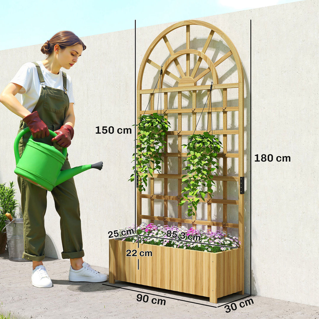 Wooden Raised Planter with Trellis, Raised Bed for Garden with Lattice and Drainage Holes for Climbing Plants
