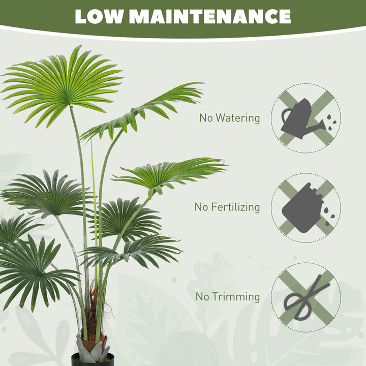 145cm Artificial Palm Tree, Decorative Artificial Plant with Lifelike PEVA Leaves and Coconut Coir, Fake Tree with Plastic Pot and Flocking for Home Office Decor, Green