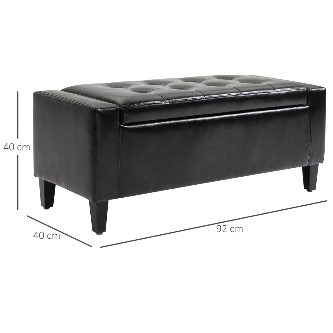 HOMCOM Ottoman Storage Bench, PU Leather Chest with Tufted Lid, Versatile Flip Top, 92L x 40W x 40H cm, Black | Aosom UK