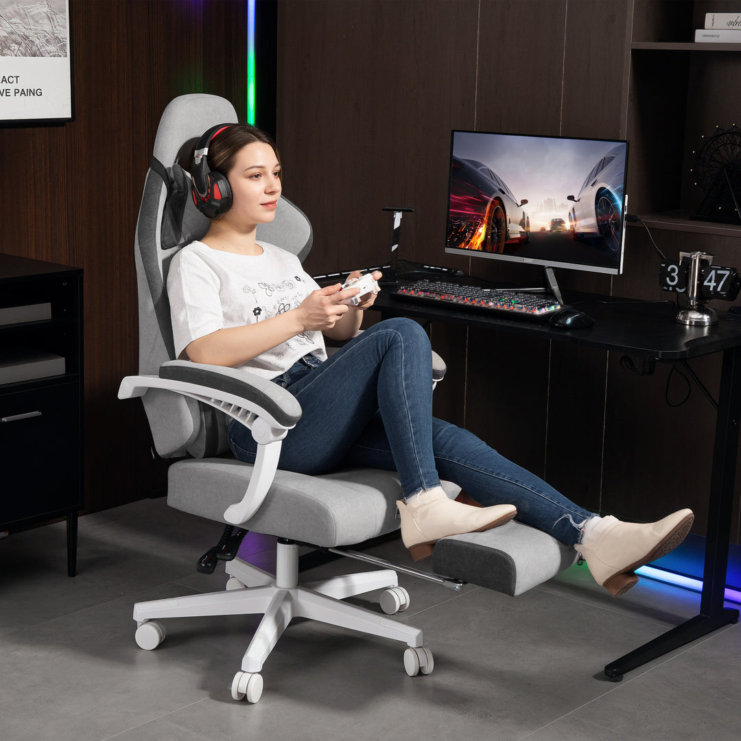 Ergonomic High Back Gaming Chair for Adults, Printed Velvet Computer Recliner Chair with Footrest, Lumbar Support, Adjustable Height and 360° Swivel Seat for Office or Gaming, Grey