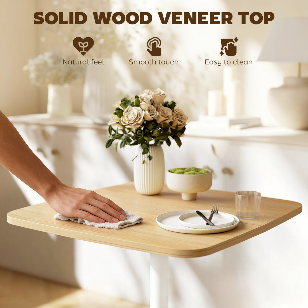 Small Dining Table, 60 cm Square Kitchen Table with Wood-veneer Top and Steel Base