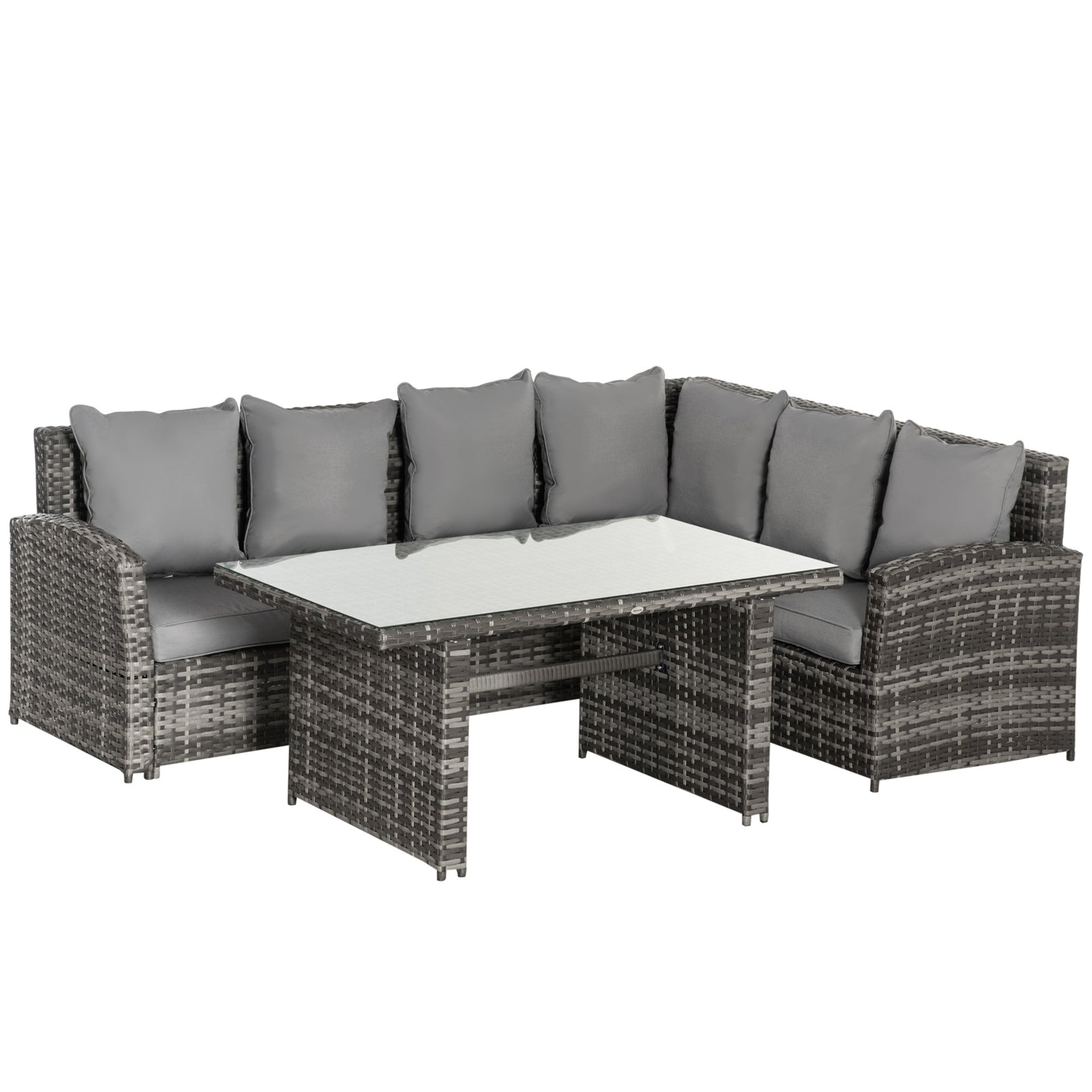 3 PCS PE Rattan Corner Dining Set Outdoor Garden Patio Sofa Table Furniture Set w/ Cushions Grey