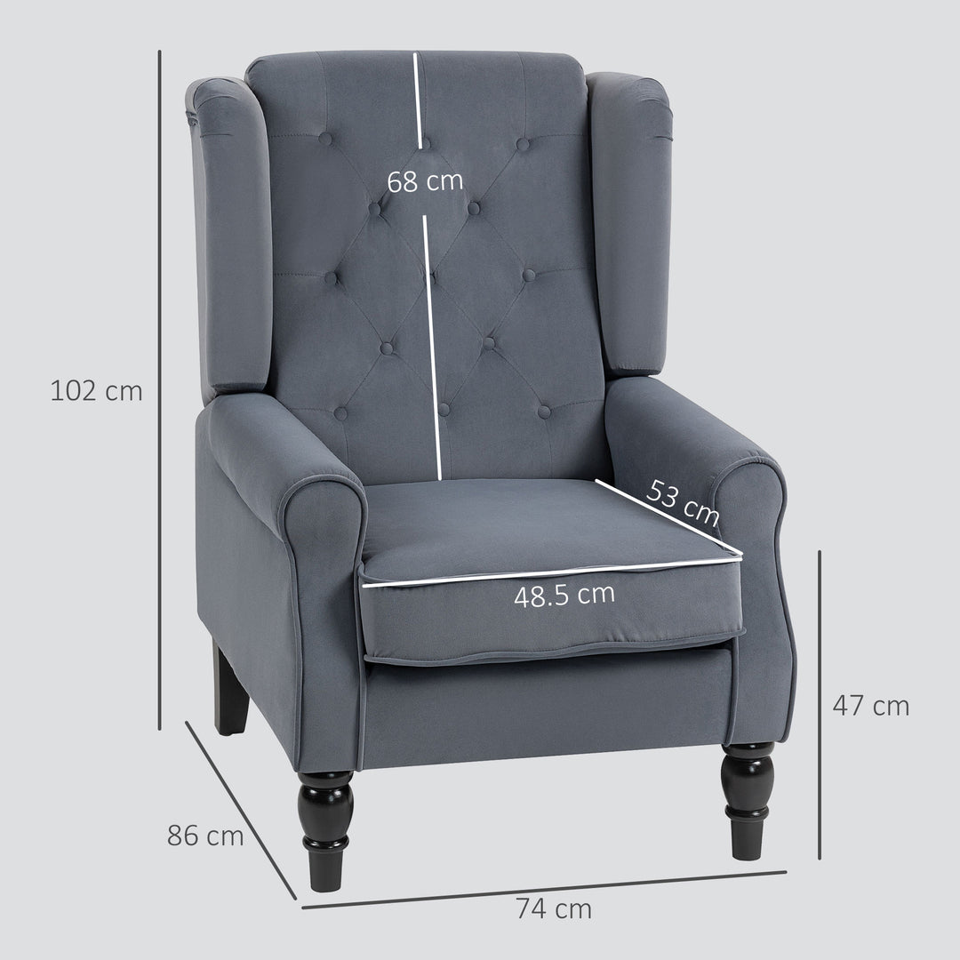 Wingback Accent Chair, Retro Upholstered Button Tufted Occasional Chair for Living Room and Bedroom, Grey