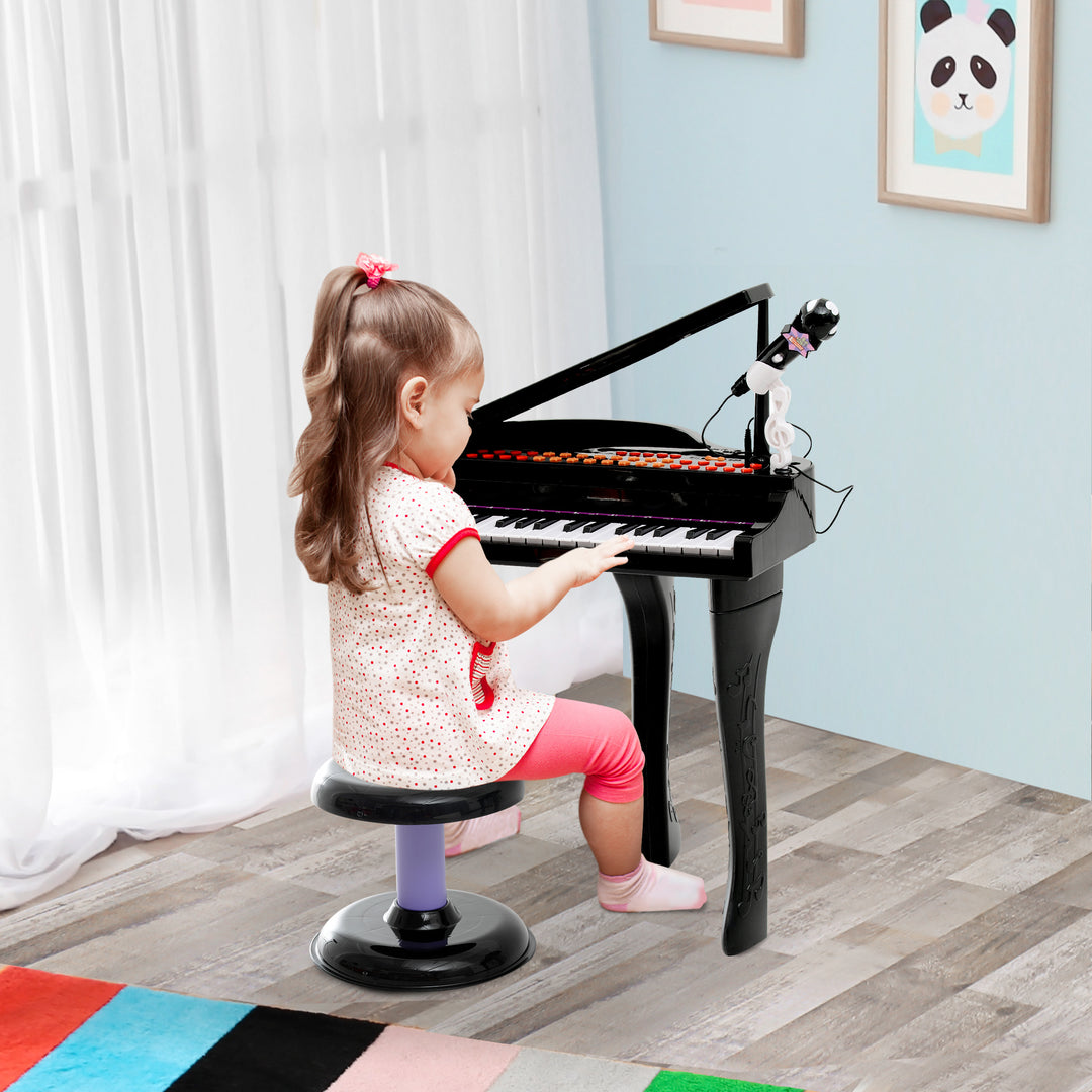 MCL 37 Keys Kids Mini Electronic Keyboard Children Grand Piano with Stool Microphone Light Musical Instrument Educational Game Toy Set (Black)