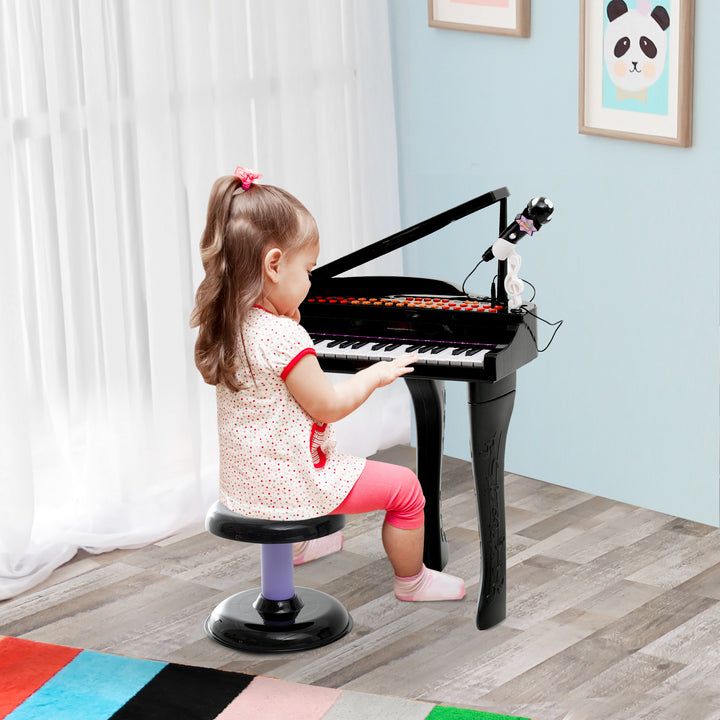 MCL 37 Keys Kids Mini Electronic Keyboard Children Grand Piano with Stool Microphone Light Musical Instrument Educational Game Toy Set (Black)
