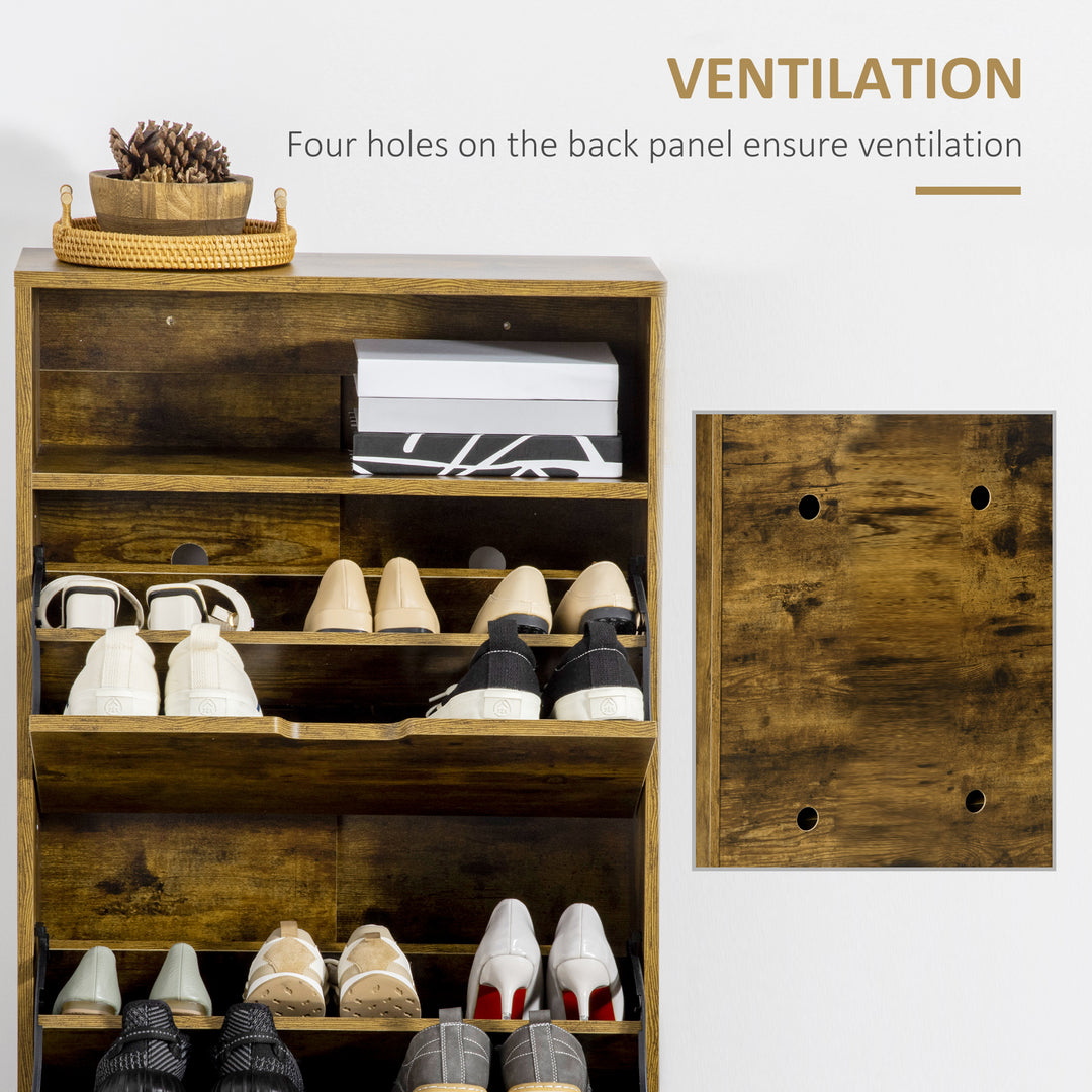 MCL Shoe Cabinet with 2 Flip Doors, Slim 2-Drawer Shoe Cupboard with Adjustable Divider and Open Compartment for 12 Pairs of Shoes, Entryway Storage Unit, Rustic Brown