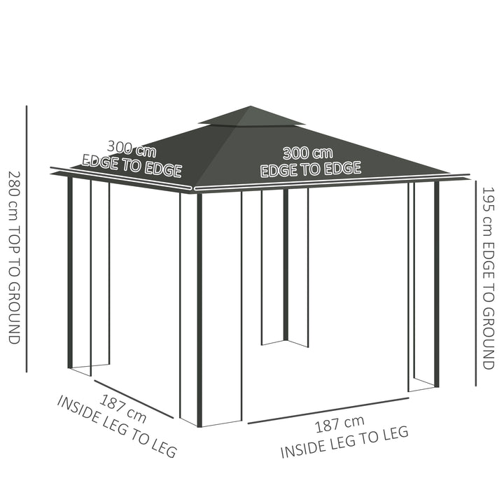 MCL 3 x 3(m) Steel Frame Double Roof Garden Gazebo - Grey