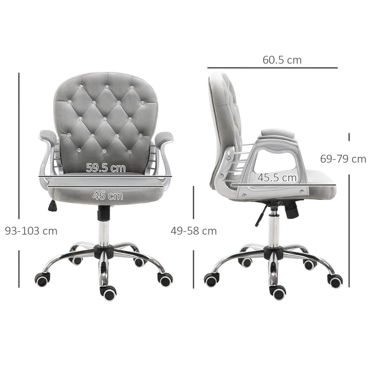 Office Chair, Swivel Desk Chair, Velvet Vanity Chair with Adjustable Height and Rolling Wheels for Home Work Study, Grey