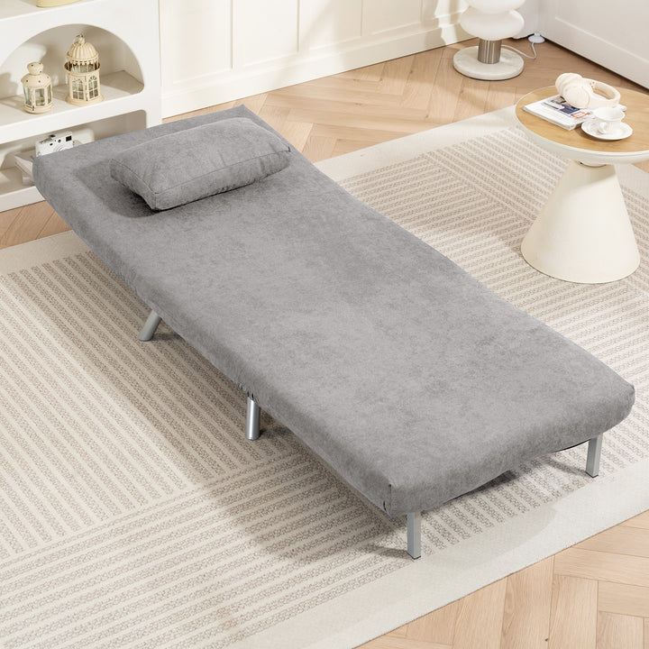 Single Velvet-Feel Chair Bed - Grey