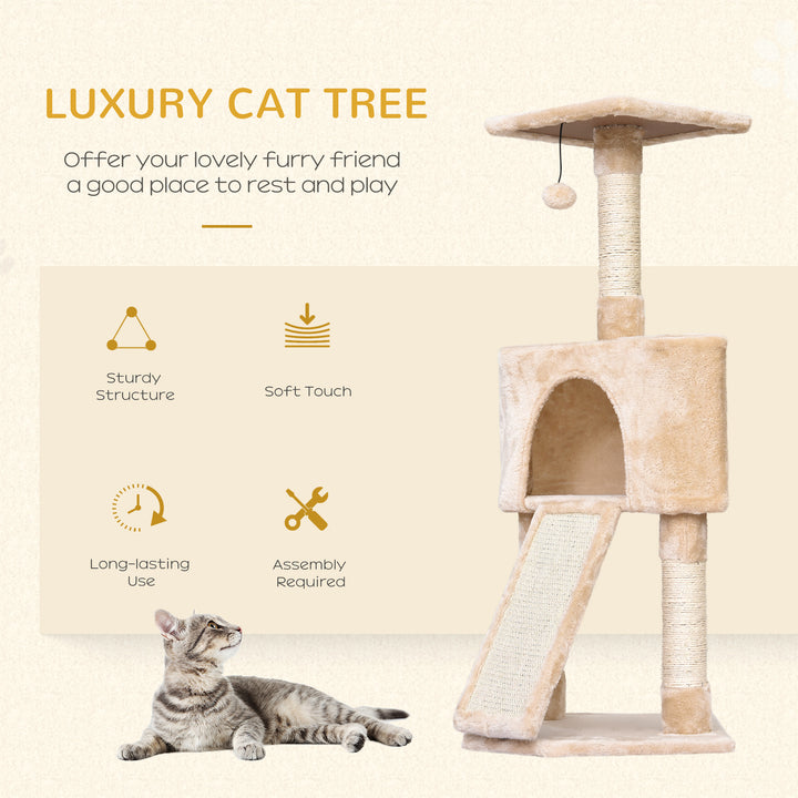 PawHut Interactive 3-Tier Cat Scratching Post: Sisal Rope and Dangle Toy for Play, Beige | Aosom UK