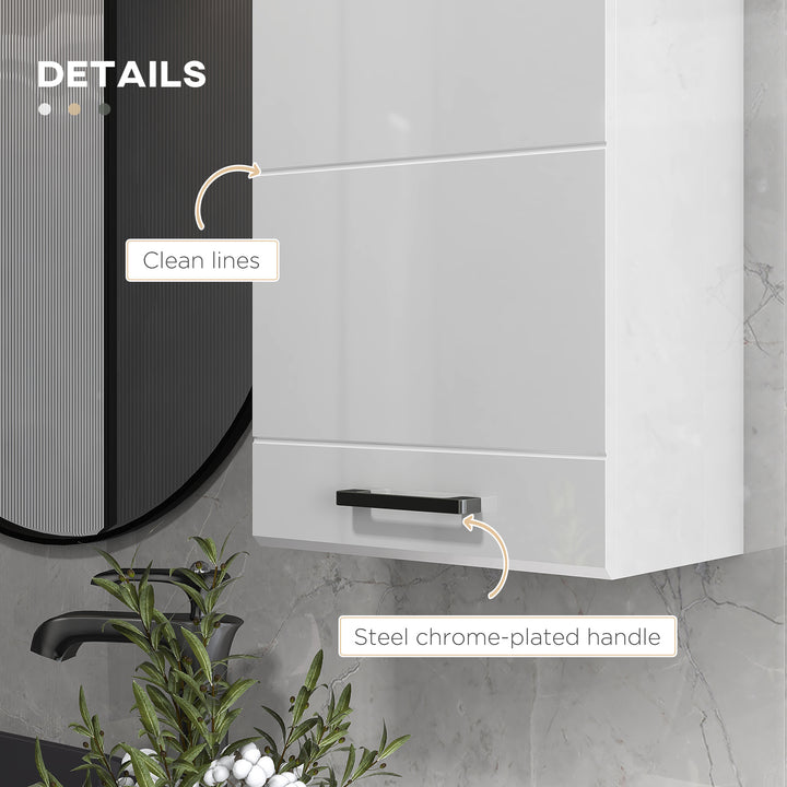 Bathroom Wall Cabinet, High Gloss Bathroom Storage Cabinet with Soft-C