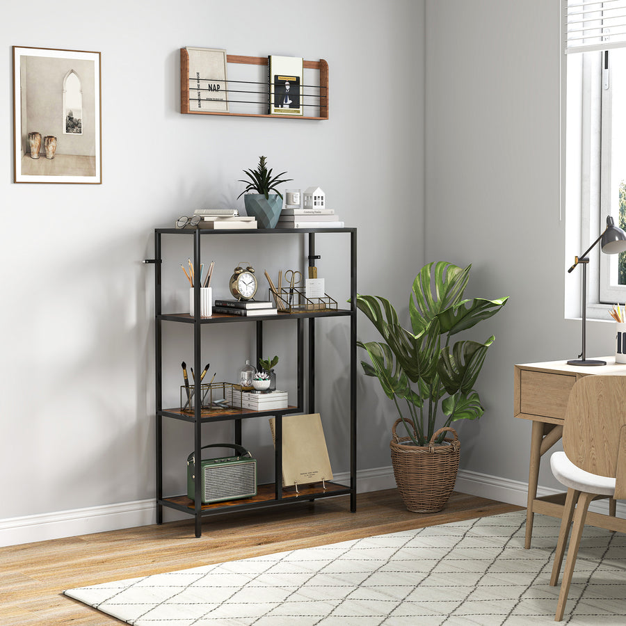 4-Tier Bookshelf with Open Shelves - Rustic Brown