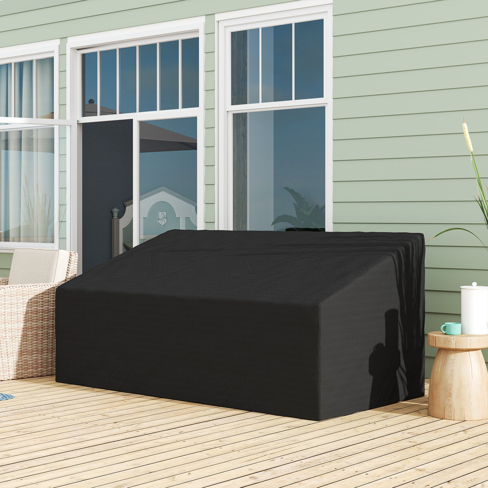 600D Oxford Cloth Garden Furniture Cover Waterproof, 3 Seater Sofa Protector for Patio, Outdoor, Black, 218 x 111 x 63-101 cm