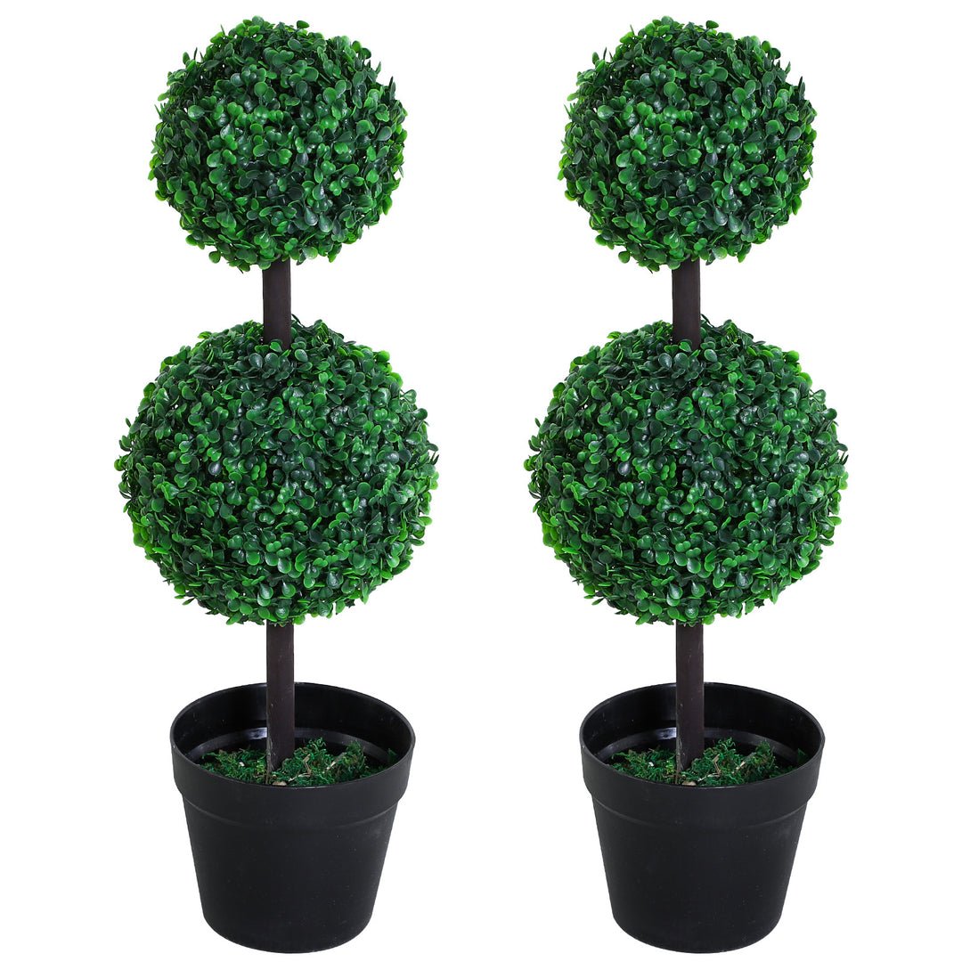 Set of 2 Artificial Boxwood Ball Topiary Trees Potted Decorative Plant Indoor Décor (67cm)
