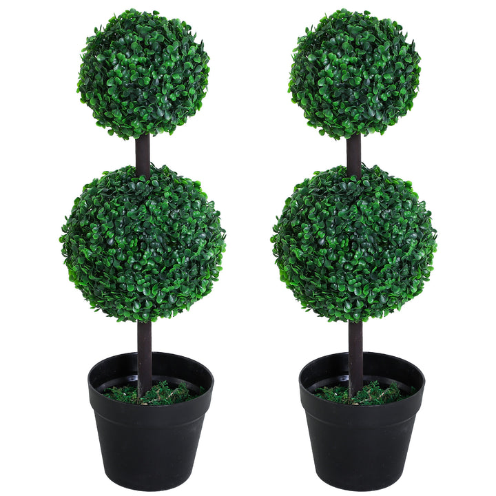 Set of 2 Artificial Boxwood Ball Topiary Trees Potted Decorative Plant Indoor Décor (67cm)