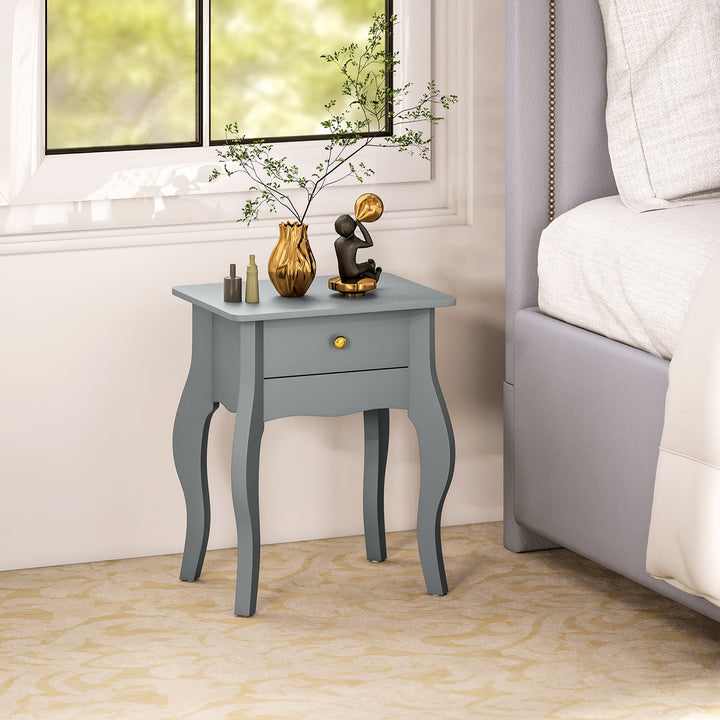 French Style Side Table with Drawer - Grey