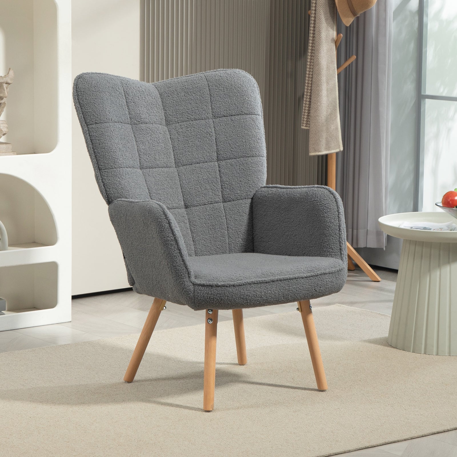 Teddy Fleece Wingback Accent Chair - Grey