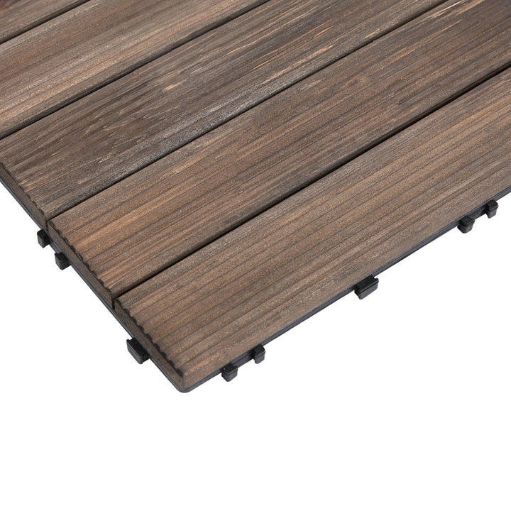 MCL 27 Pcs Solid Wood Interlocking Decking Tiles For Patio, Balcony, Roof Terrace, Hot Tub, Black, (30 x 30 cm Per Piece)