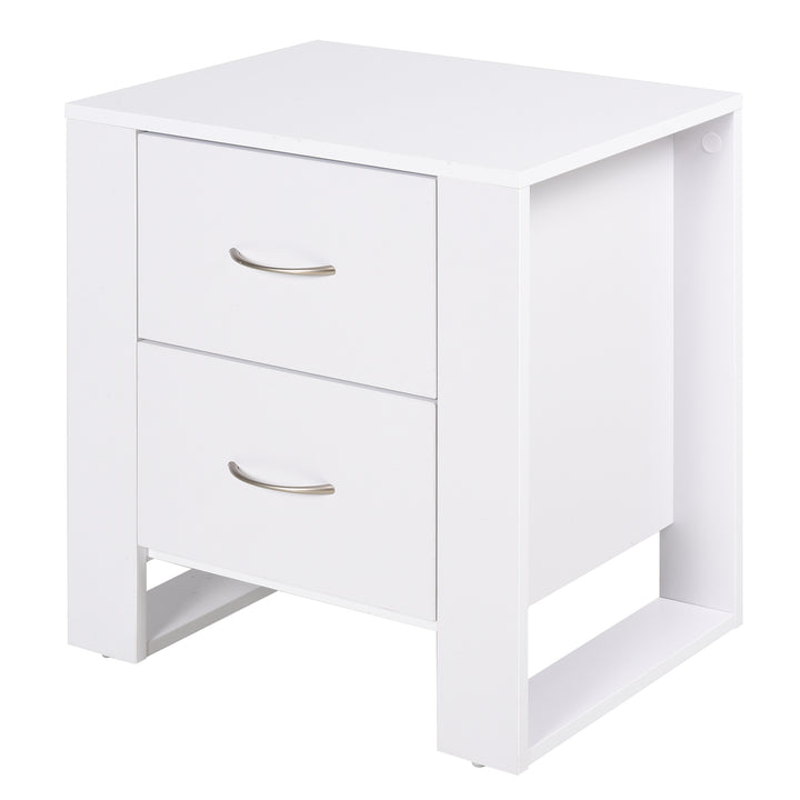 HOMCOM Bedside Table with 2 Drawers, Modern Boxy Design, Elevated Base, Melamine Finish, Bedroom Storage, White | Aosom UK