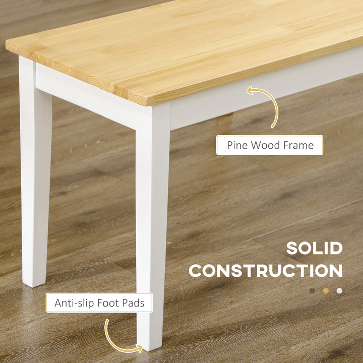 HOMCOM Wood Bench 2 Seater Solid Wooden Bench in Garden, Kitchen, Living Dining Room, Natural Wood Effect, White | Aosom UK