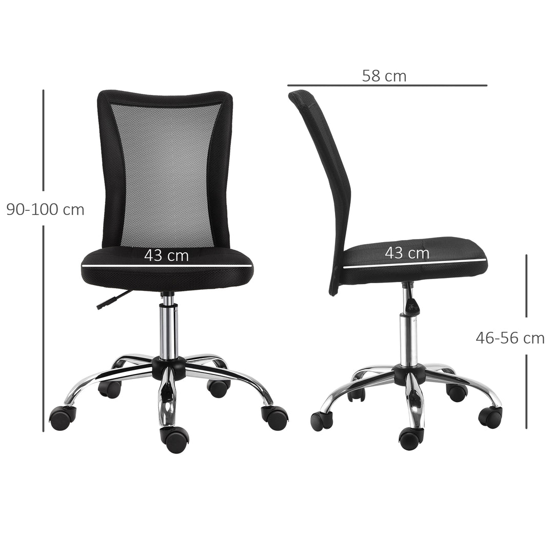 Office Chair, Armless Desk Chair, Adjustable Computer Swivel Chair with Rolling Wheels and Mesh Back for Home Work Study, Black