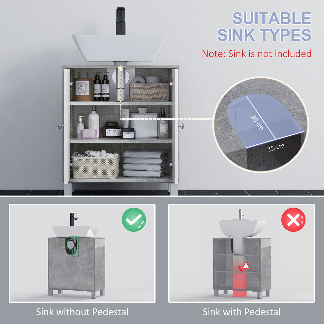 Under Sink Cabinet, Bathroom Vanity Unit, Storage Cupboard with Adjustable Shelves, White and Grey