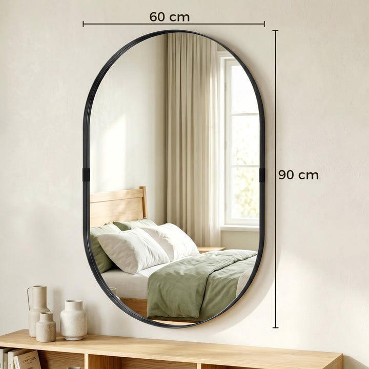 Wall Mirror, Bathroom Mirror with Elevated Aluminium Alloy Frame, 60 x