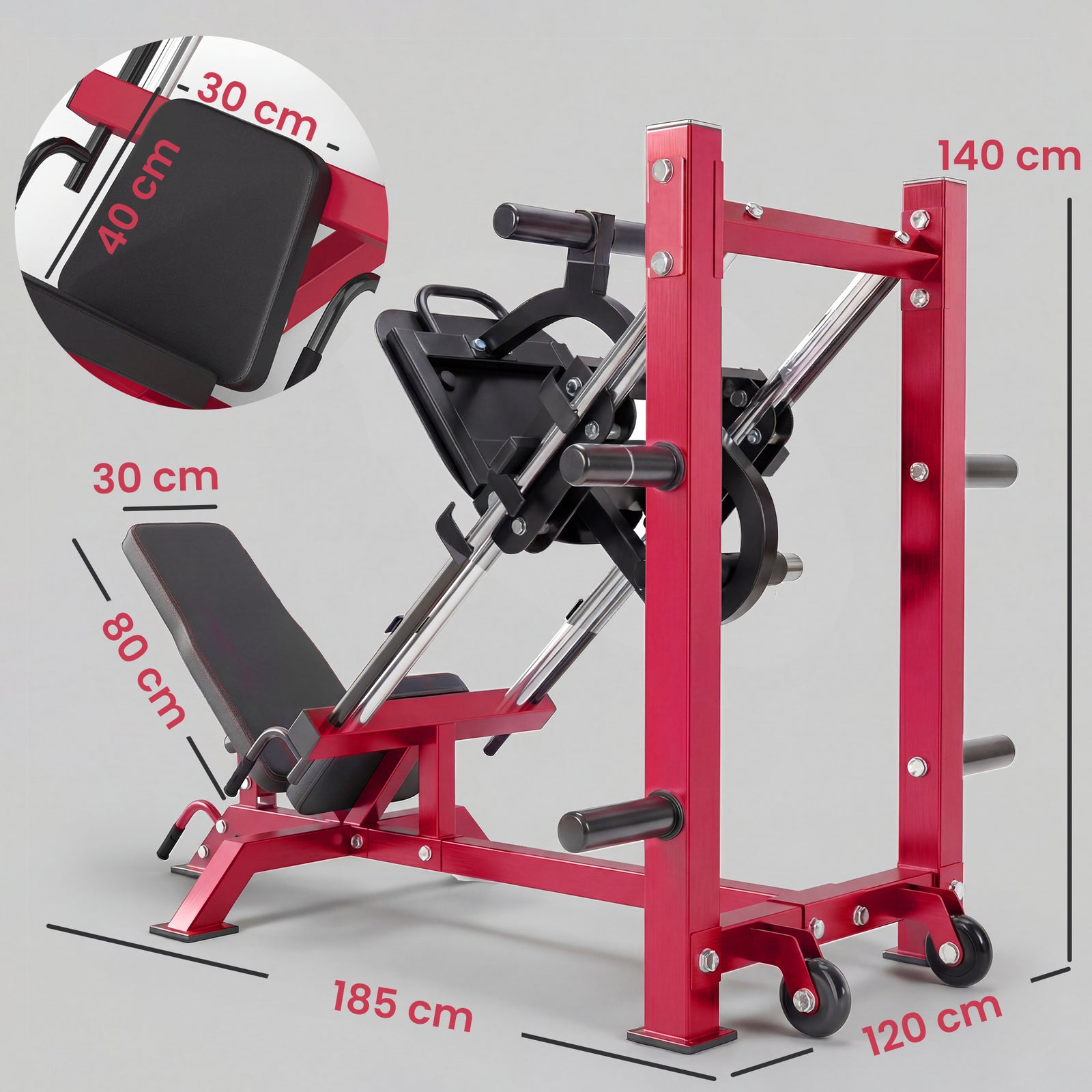 Leg Press Machine with Wheels and Calf Block, Adjustable Squat Machine