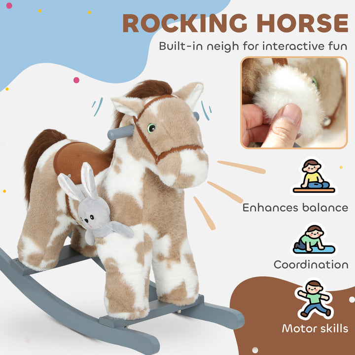 Baby Rocking Horse, Plush Animal Rocker with Realistic Sound and Toy, Rocking Toy Chair for Kids Aged 2-5