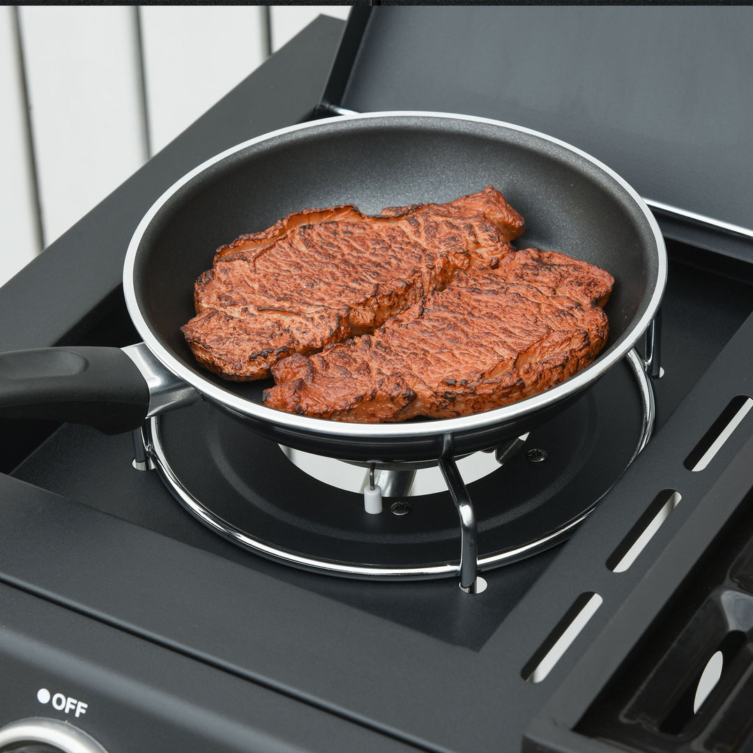 MCL 3+1 Burner Gas BBQ Grill, Outdoor Barbecue Trolley with Wheels, Warming Rack, Side Shelves, Cabinet, Thermometer for Garden, Party, Camping, 110L x 50W x 100Hcm, Black