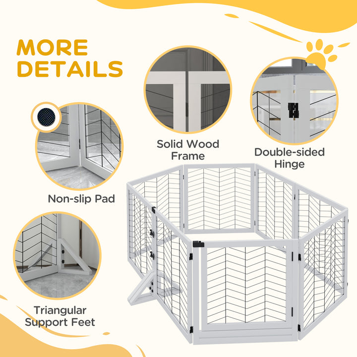 8 Panels Foldable Pet Gate with Support Feet, for House, Doorway, Stairs, Small and Medium Dogs - White
