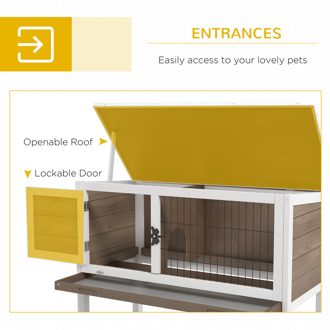 Wooden Guinea Pig Hutch, Small Animal Cage with Slide-out Tray, Openable Asphalt Roof, 84 x 43 x 70cm, Brown