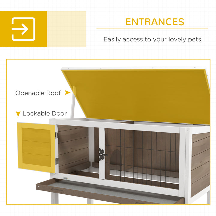 Wooden Guinea Pig Hutch, Small Animal Cage with Slide-out Tray, Openable Asphalt Roof, 84 x 43 x 70cm, Brown