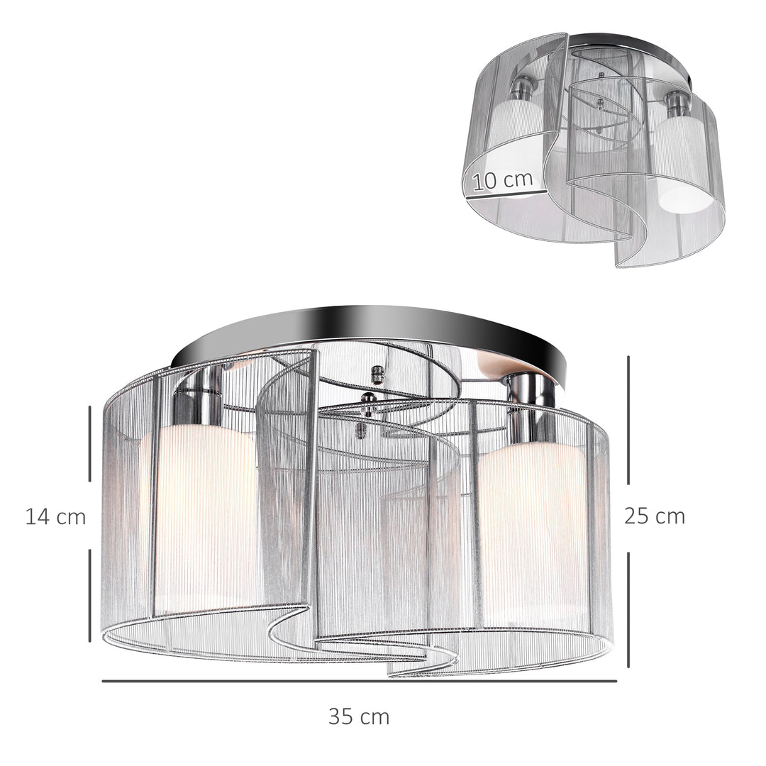 Modern Chandelier, Semi-Flush Mount Ceiling Light with 2 Light, E27 Bulb Base for Hallway, Dining Room, Living Room, White and Silver