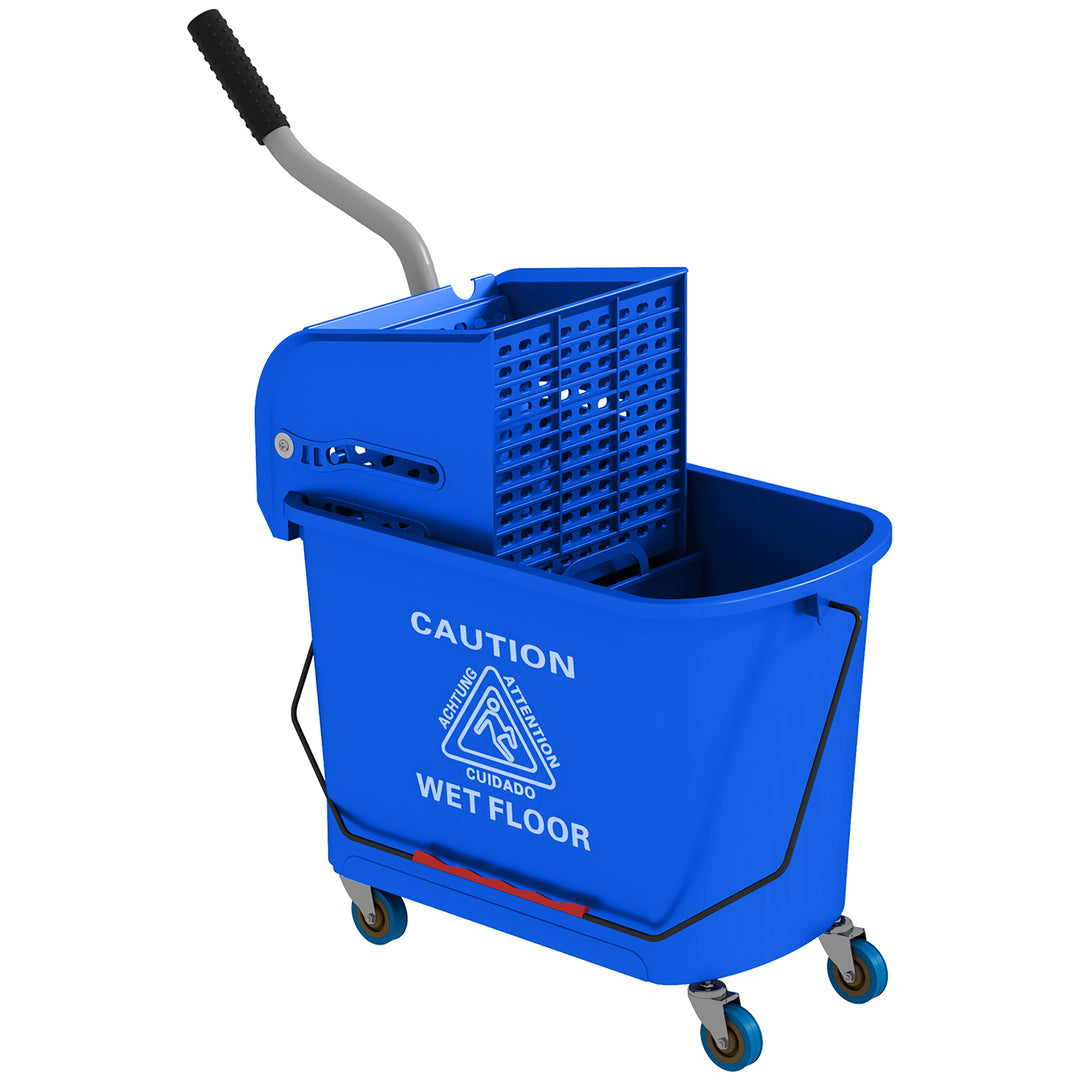 20L Compact Mop Bucket on Wheels, with Water Separation Panel - Blue
