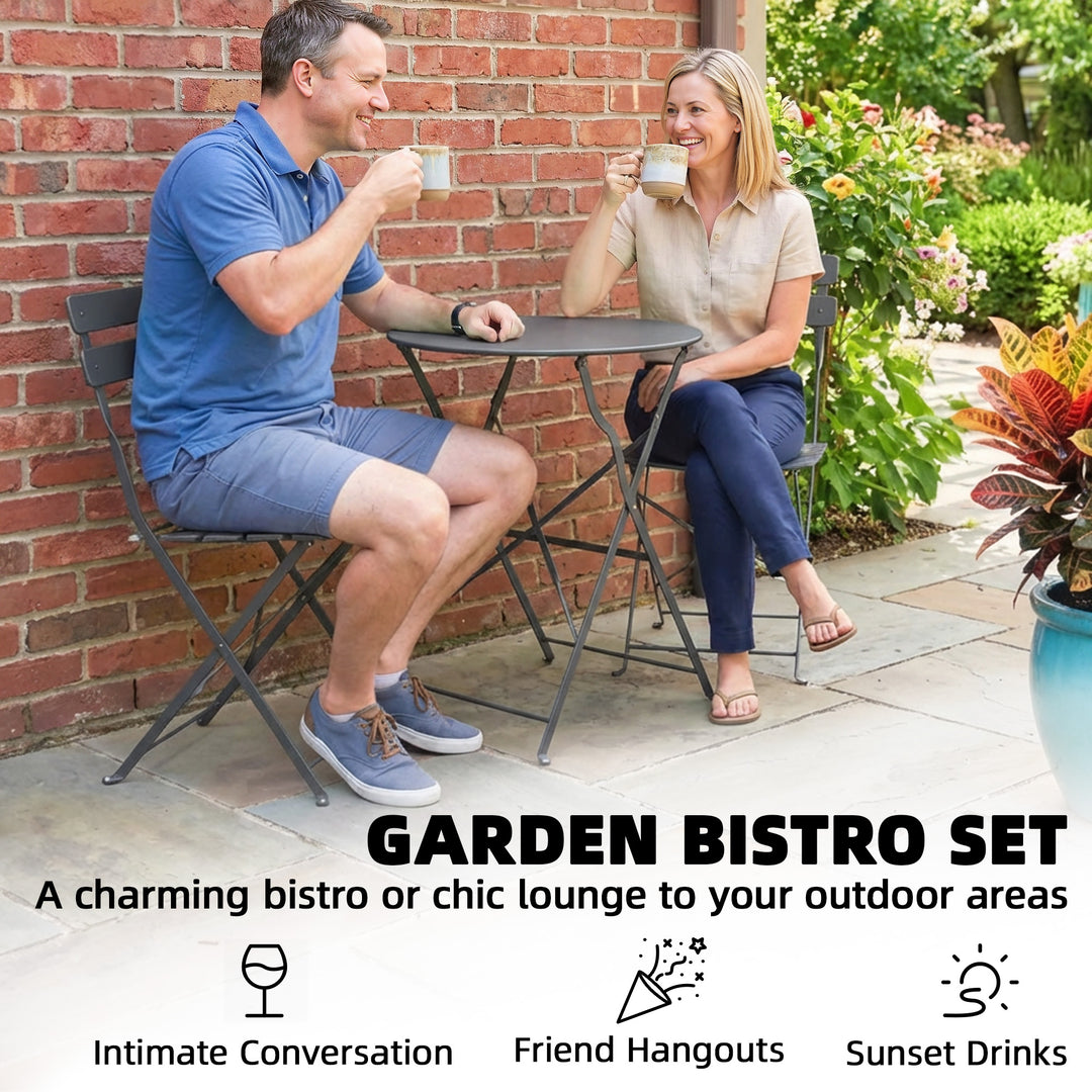 Folding Garden Bistro Set, Outdoor Round Bistro Table and Chairs Set 2