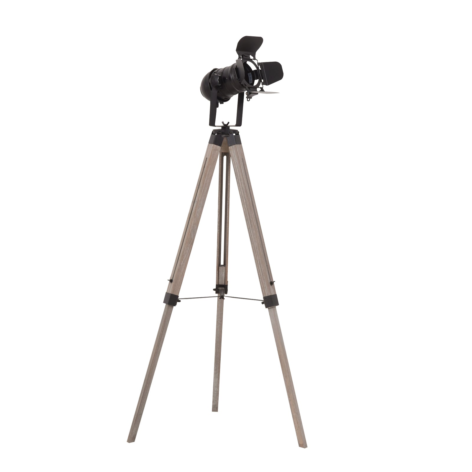 Industrial Style Adjustable Tripod Floor Lamp Vintage Spotlight Reading Lamp w/ Wood Metal Legs E27 Base For Living Room Bedroom, 100-140cm, Natural