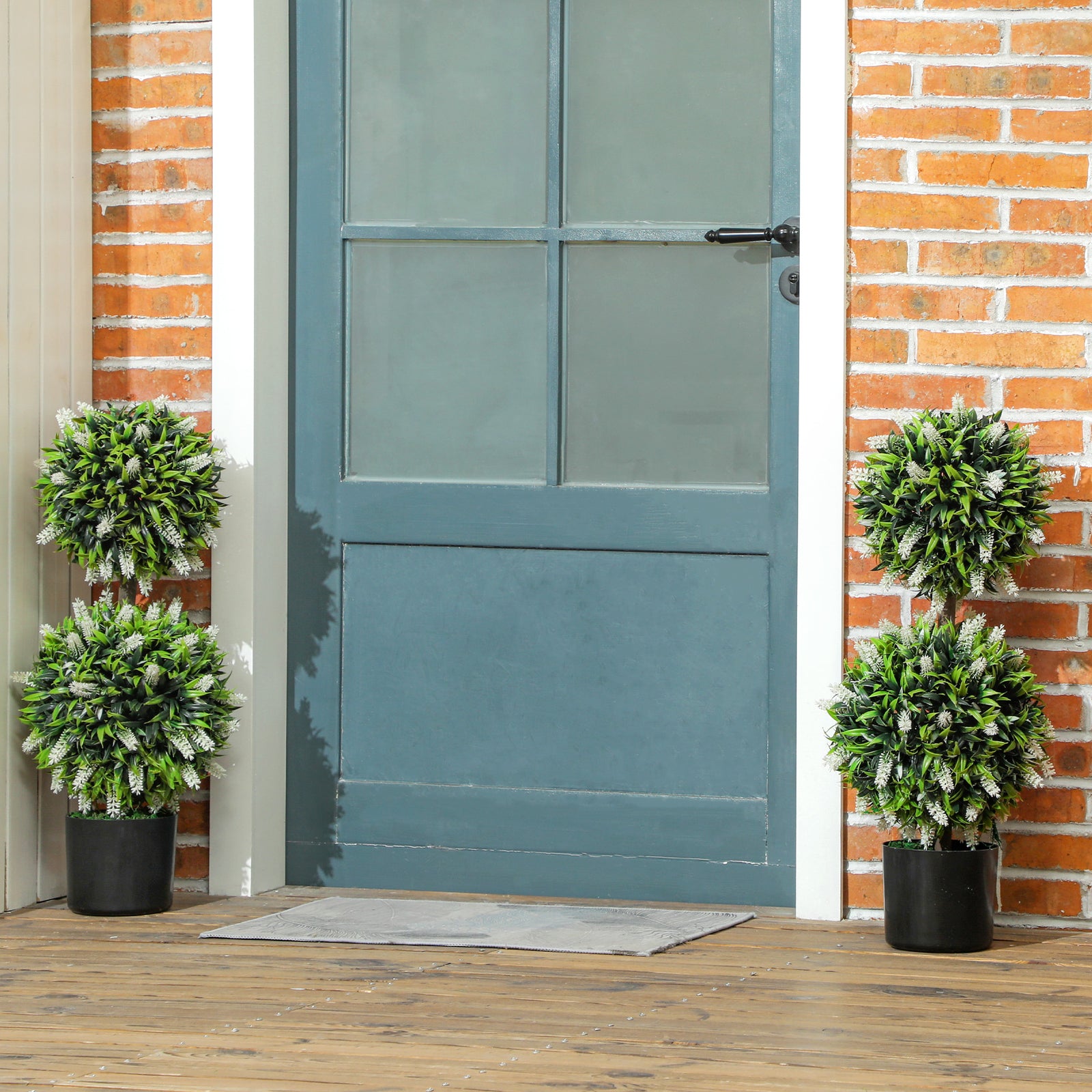 Set of 2 Decorative Artificial Plants Ball Trees with Lavender Flowers in Pot Fake Plants for Home Indoor Outdoor Decor, 70cm, White