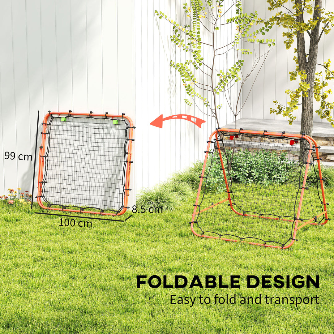 Double Sided Football Rebounder Net, Football Rebound Goal with Five Adjustable Angles, Orange