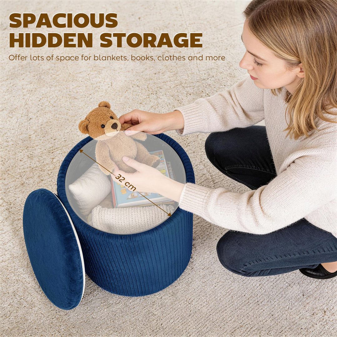 Storage Ottoman Modern Velvet Round Foot Stool for Living Room Bedroom