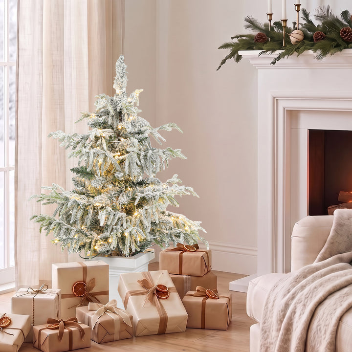 3ft Prelit Flocked Christmas Tree, Artificial Snow Flocked Spruce - view 2