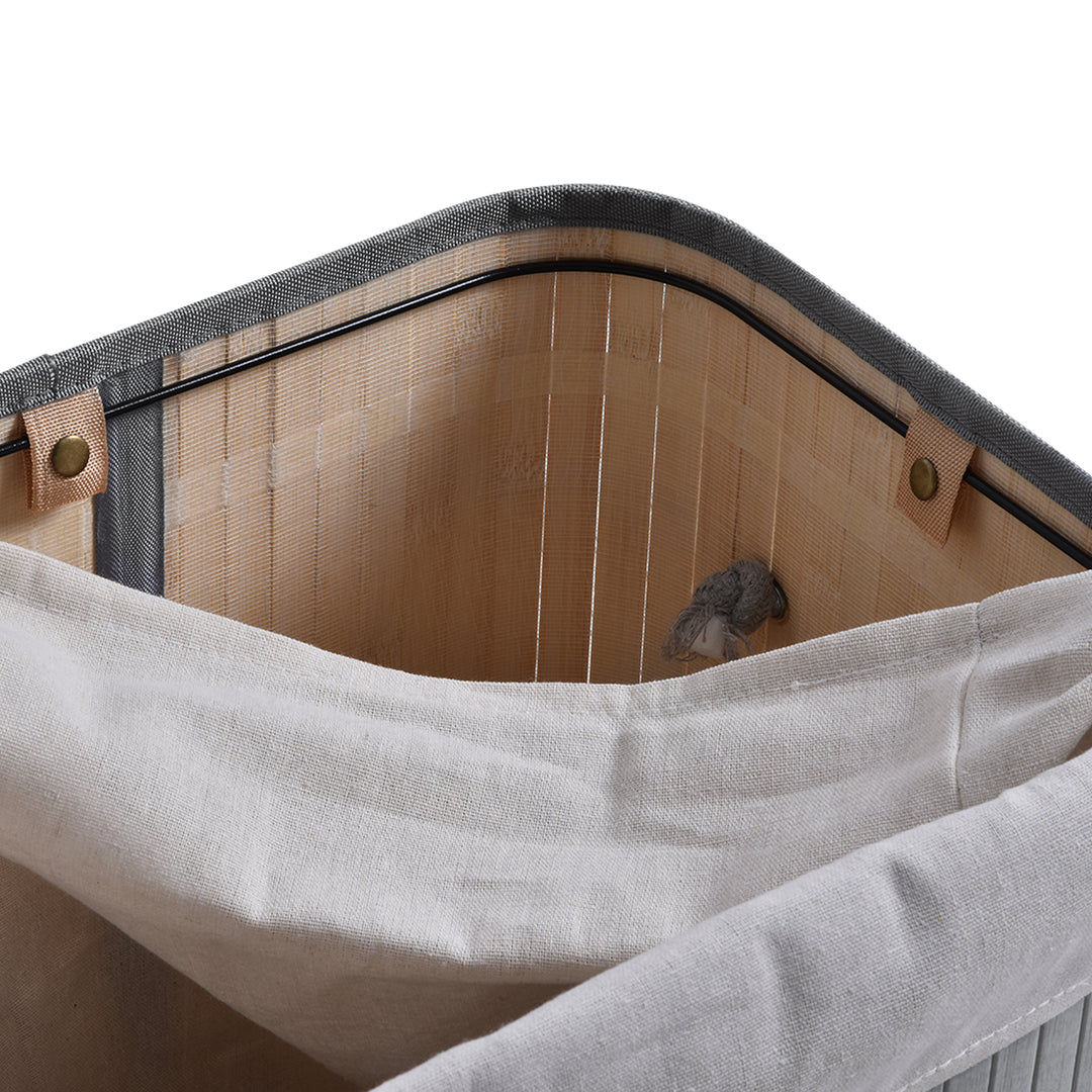 70L Natural Wood Laundry Basket A Compartment w/Flip Lid Removable Lining Handles Board Base Foldable Durable Water-Resistant Dirty Clothes Storage Home Organisation Grey