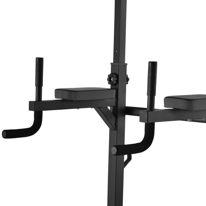 Pull Up Station with Adjustable Weight Bench, Dip Station and Barbell Rack, Multi-Function Power Tower Free Standing Pull Up Bar for Home Gym
