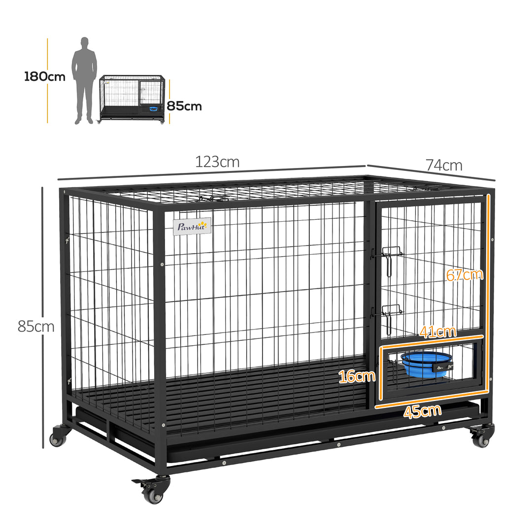 Heavy Duty Dog Crate on Wheels w/ Bowl Holder, Removable Tray, Openable Top, Detachable Door, for L, XL Dogs