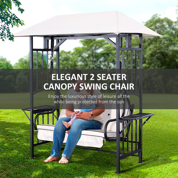 MCL Outdoor Garden 2 Seater Canopy Swing Chair Seat Porch Loveseat Vintage Hammock Cushioned Seat w/ and Side Drink Panel