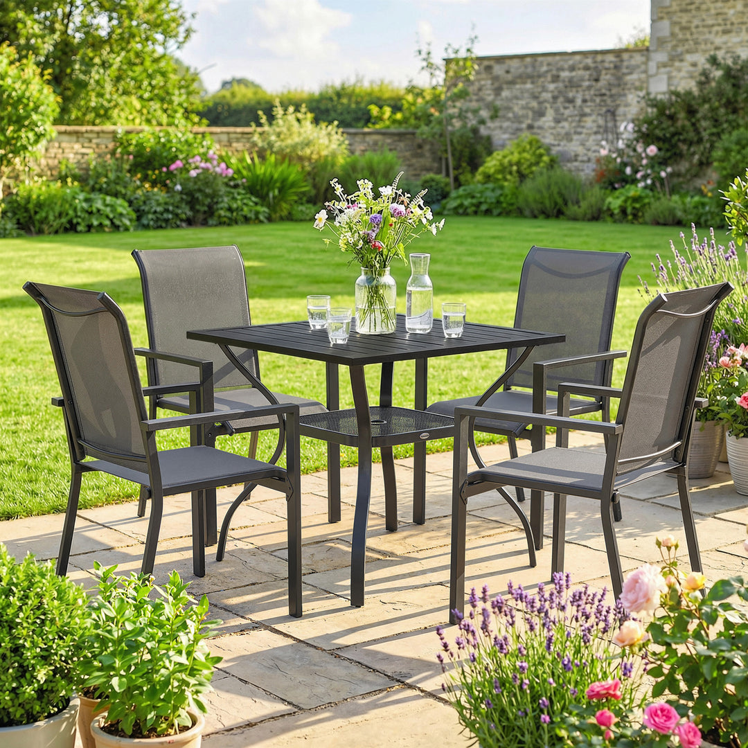 5 Pieces Outdoor Dining Set for 4, Garden Table and Stackable Chairs w