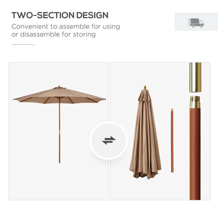 MCL 3(m) Garden Umbrella Wooden Parasol 8 Ribs Bamboo Sun Shade Patio Outdoor Umbrella Canopy Khaki