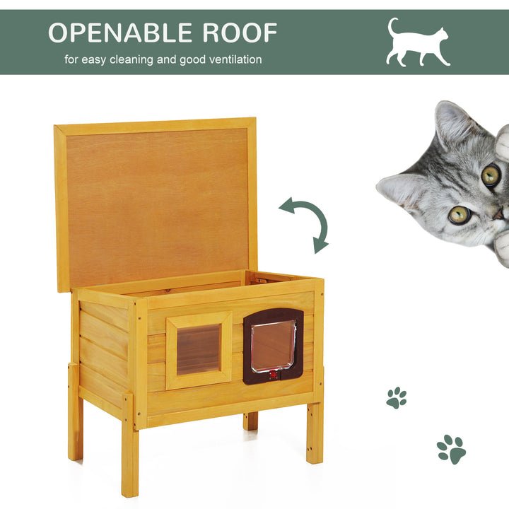 MCL Garden Wooden Cat House Hide Cage Outdoor Pet Play Home Waterproof Roof Kitty Shelter Kennel w/ith Door & Window