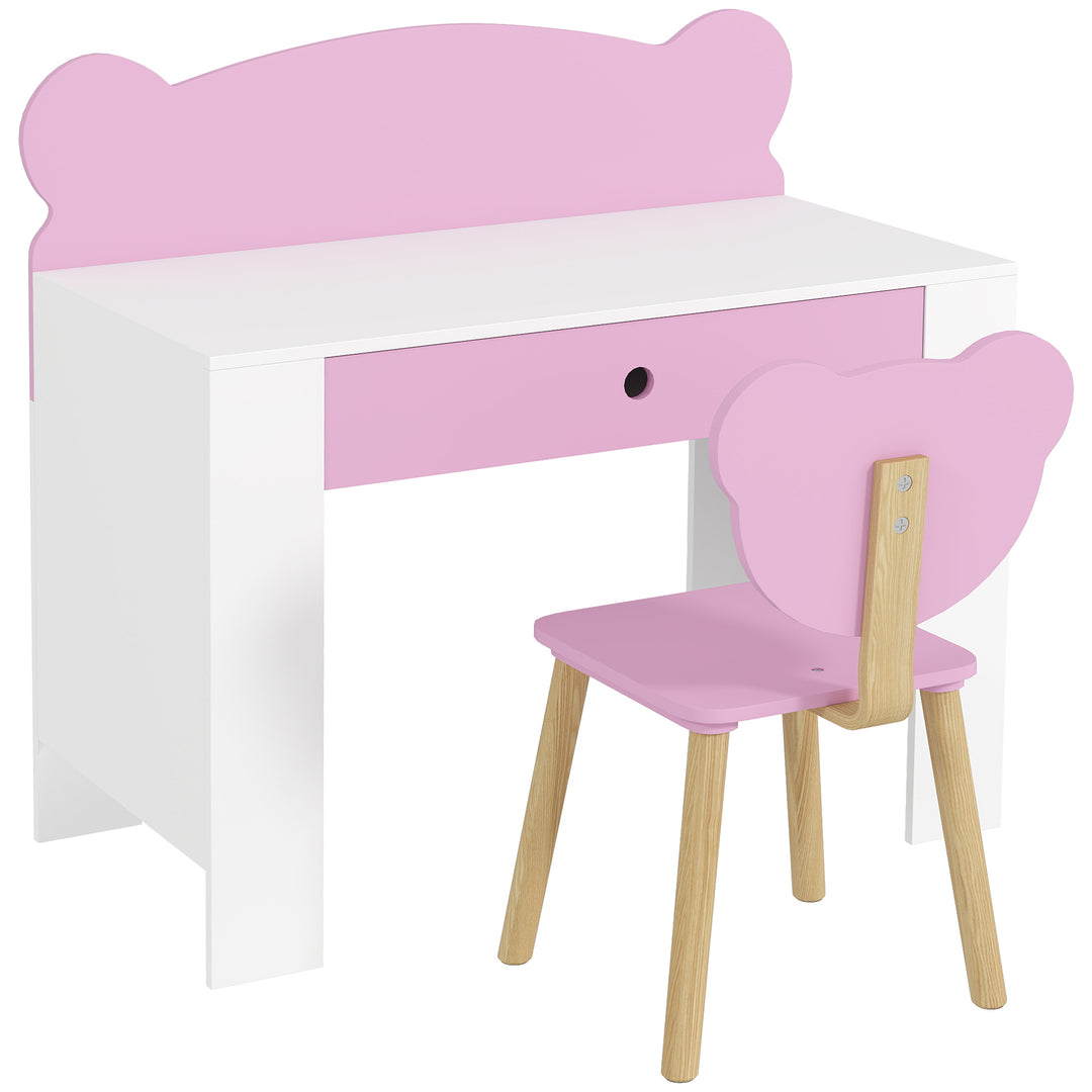 Kids Desk and Chair Set with Drawer for Drawing, Reading, Bear Theme C